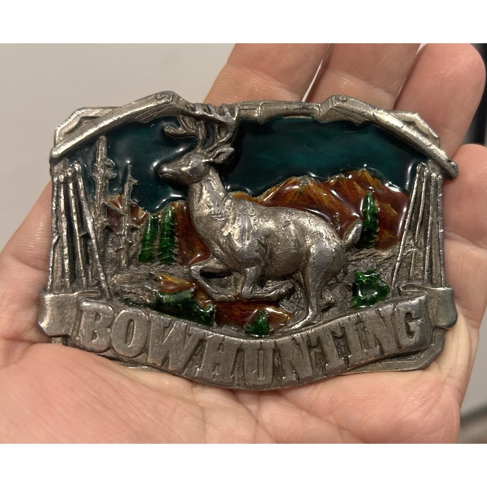Vintage 1983 Bergamot Brass Works Bowhunting Belt Buckle Deer F-I46 Made in USA